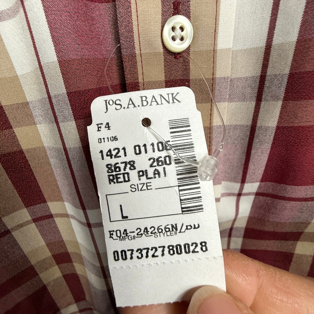 Jos A Bank Traveler Collection‎ Red Tan Plaid Button Down Shirt Men L - Picture 5 of 9